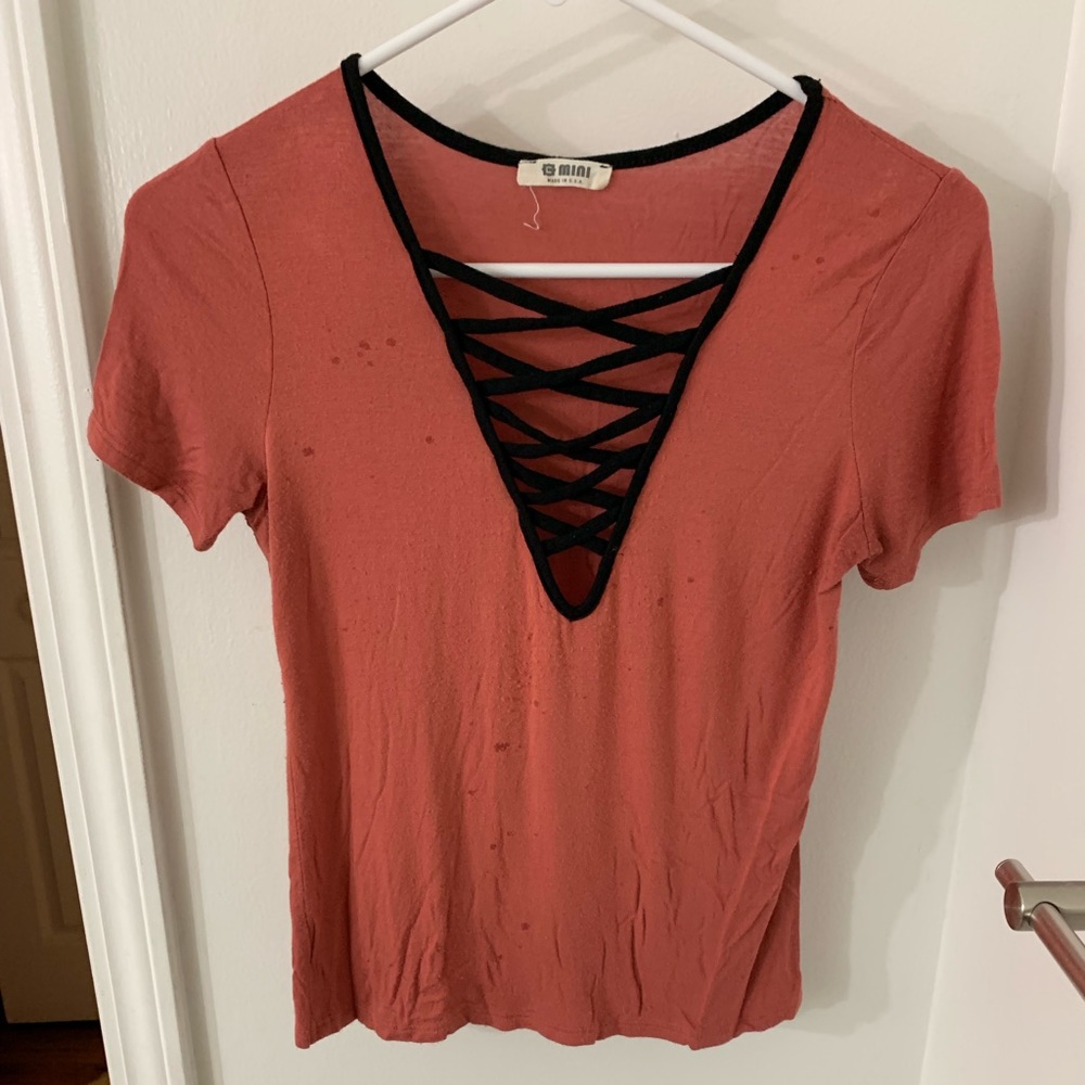 V-Neck Cotton Crop Top (Salmon)
